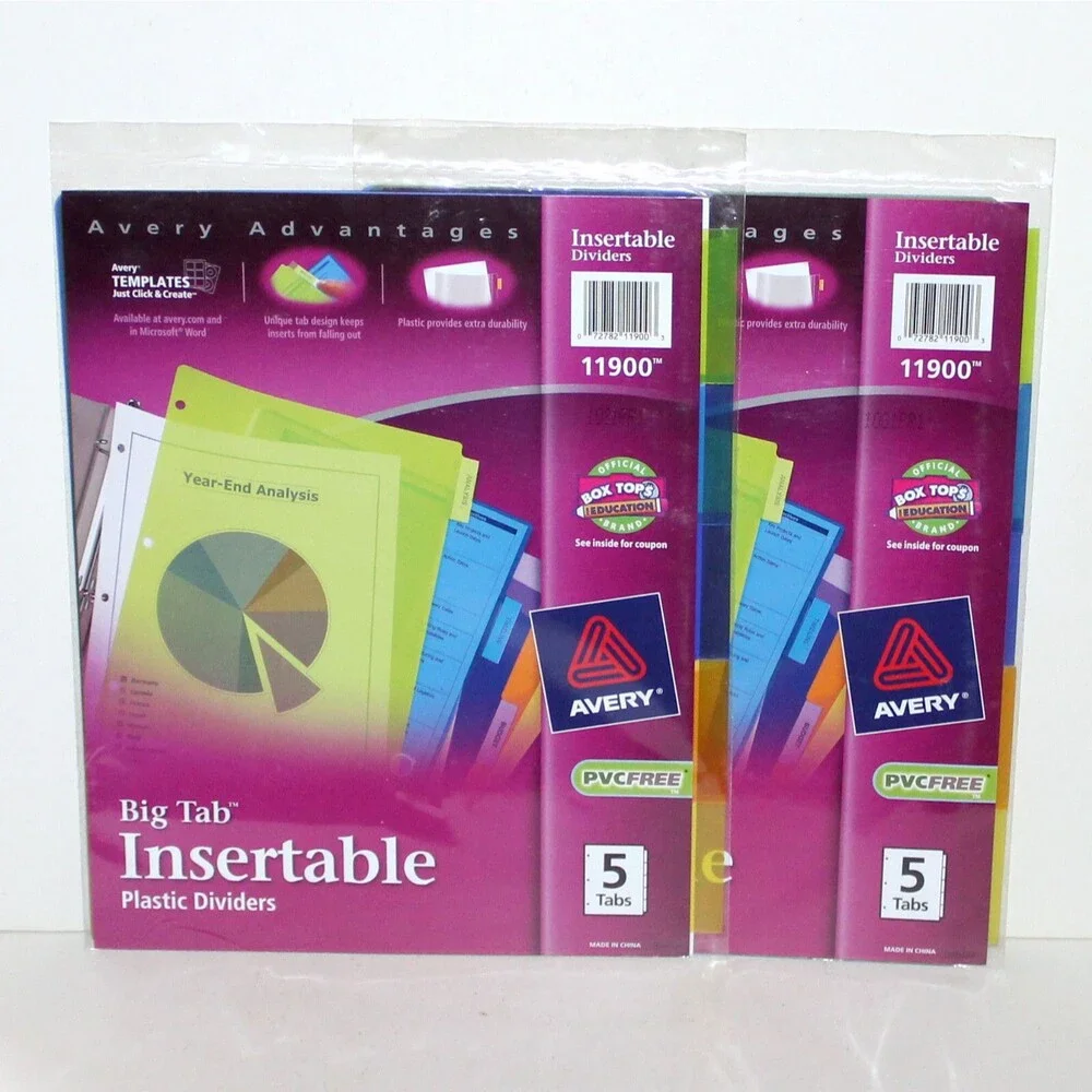 lot of 2 Big Tab packs 10 Insertable Plastic Dividers Avery 11900 multicolor